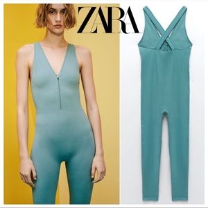 Zara seamless long sage green one piece jumpsuit